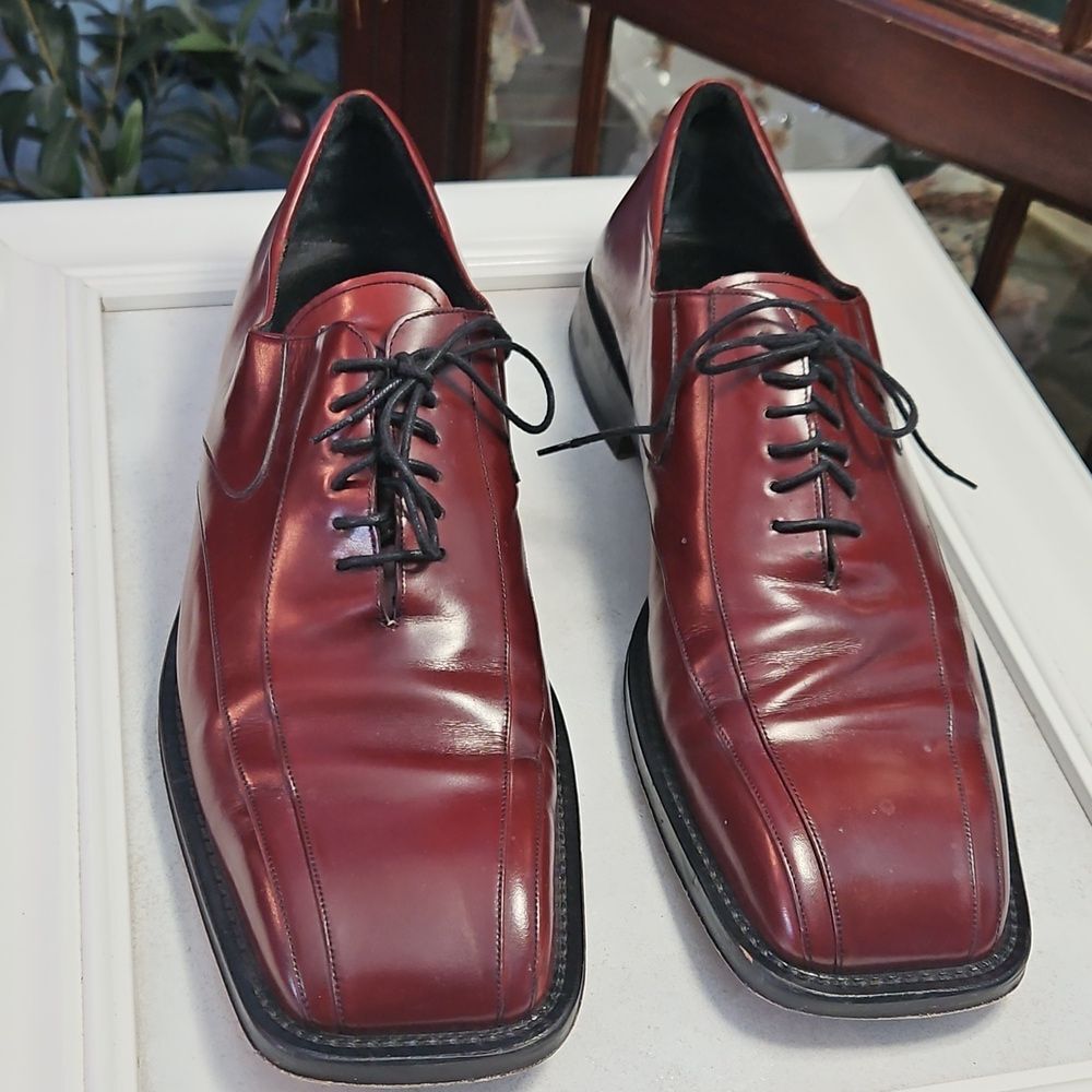 Paulo de Marco Men's Cognac Leather Dress Shoes Square Toe Lace Up Size 11.5M